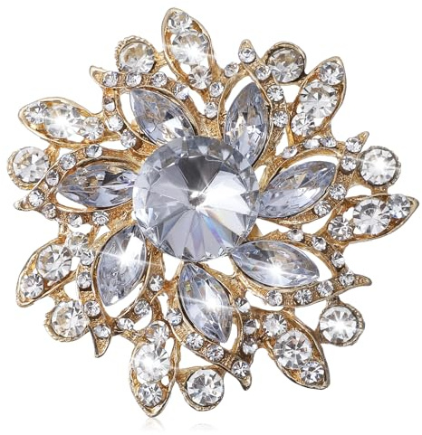 Xinjoduz Elegante Broschen, Strass Kristall Blumenbrosche Blume Brosche Gold Vintage Broschen Pin Brosche Damen Mode Diamant Blumen-Brosche Pin für Frauen Braut Kleidung Schal Mantel Hut Geschenk