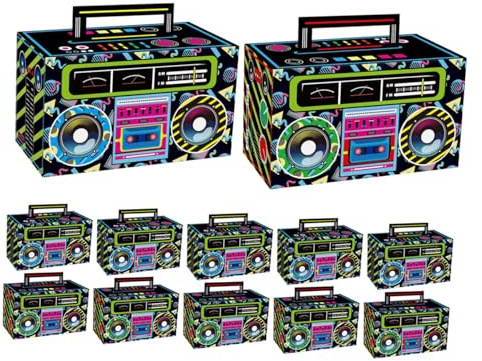 MUCKLILY 12 Stück Retro Kassetten Geschenkboxen aus Robustem Papier 80 Stück Jahre Nostalgie Party Dekoration Mehrzweck Süßigkeitenboxen mit Tragegriff Kleine Gastgeschenke