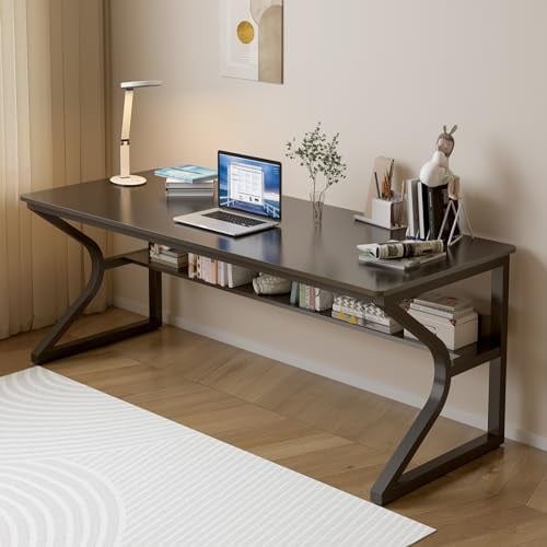 OSCHF 160 x 60 cm extra Langer Schreibtisch mit Ablagefach, Schwarz | Doppelter Langer, 2-Personen-Arbeitsplatz, PC Tisch, einfache Montage, für Homeoffice, Familienecke & Schlafzimmer
