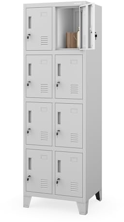 Jan Nowak Schließfachschrank Schulschließfach Metall 8 Fächer 172x56x45 cm | Schülerspind, Fächerschrank, Garderobenspind mit 8 Fächern, abschließbar, belüftet, für Schule, Kita, Umkleide