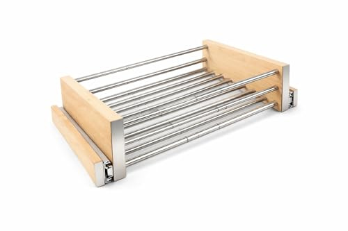 Genérico Cajón Extraíble Regulable para Muebles Altos Cocina Bandeja Telescópica Ajustable 27 5-57 cm Organizador Deslizante Armario con Guías Extracción Total Acero Inoxidable Madera