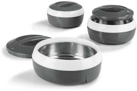 GOURMETmaxx Thermoschüsseln 3er-Set mit Edelstahleinsatz | Doppelwandig isolierte Warmhalte- & Kühlschüsseln | hält bis zu 4 Std. warm oder kalt | 550 ml, 800 ml & 1300 ml | spülmaschinengeeignet