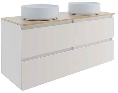Baikal Mueble de Baño Mel. Mueble MONTADO. 120cm Blanco 4 Cajones Suspendido con Lavabo sobre Encimera. Armario de Baño. Incluye Lavabo Ceramico