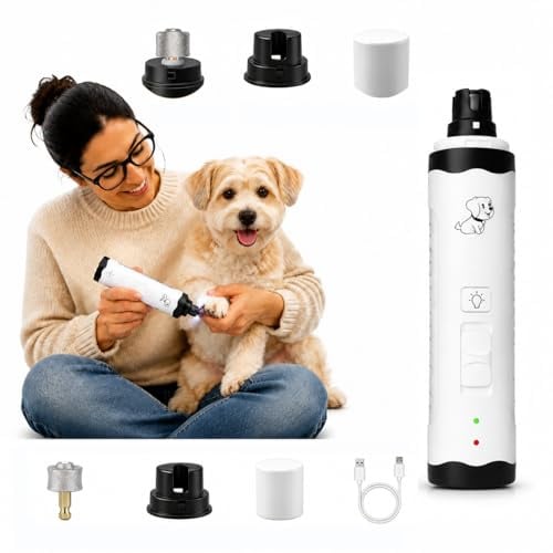 forbany Hiwoof Smooth Groom - Lima Elettrica per Cani Silenziosa, Lima Unghie Cani Piccoli e Grandi, Smehnser Lima Elettrica per Unghie dei Cani, Testine Ricambio Incluse
