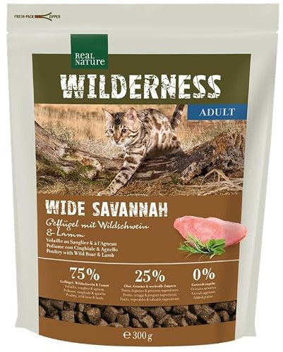 REAL NATURE Wilderness Trockenfutter Katze, Adult, Wide Savannah, Geflügel mit Wildschwein und Lamm per 6x300g
