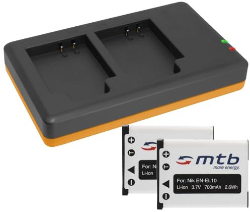 2 Batterie + Caricabatteria doppio (USB) compatibile con Fujifilm NP-45 / Finepix J.. / JV.. / JX600 ../ JZ500.. / XP80 XP90... - vedi lista di compatibilità
