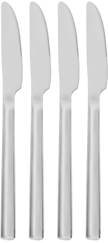 Argon Tableware Tondo 18/0 Couteaux de table en acier inoxydable - 22 cm - Lot de 6 - Couteaux de salle à manger en argent Couverts hautement polis Couteau à beurre en métal Passe