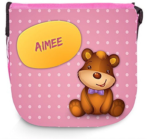 Umhängetasche mit Namen Aimee und süßem Bären-Motiv | Schultertasche für Mädchen