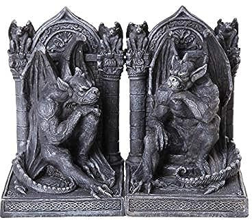 Pacific Giftware Gothic Thinker Gargoyle Sculpture Stone Finish Book Ends Set 6.75 Inches Tall