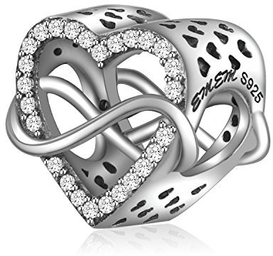 EMEMcharm Amour Infini Charms et Perles Argent 925 Cœur Drops Cristal Pour Bracelet Beads GM12-27 (Cœur infini)