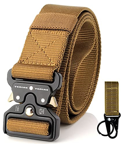 TENINE Taktischer Gürtel, Taktisch Gürtel Schwerlast Militär Nylon Web Gurt Riggers Belt, Schnellverschluss Metallschnalle Bund mit Taktischen Molle Schluesselhaken