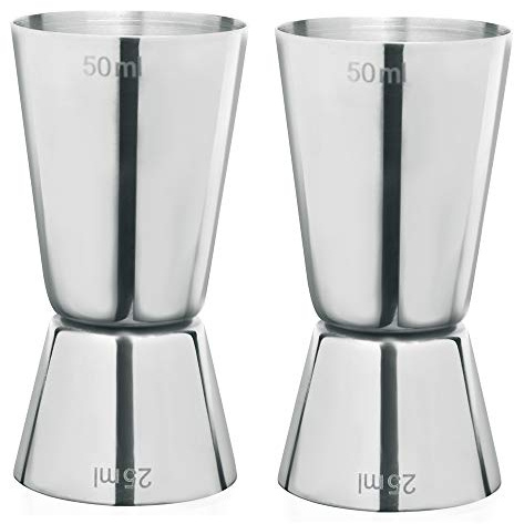 304 Stainless Steel Jigger Spirit Measure Dual Cocktail Measuring Cup 25/50ml Double-side Liquor Cocktail Mixer Cups Shot Measure for Bar Home Bartender Party Wine Drink Set of 2 by KAISHANE