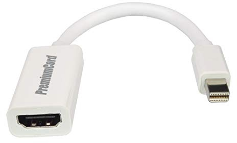 PremiumCord Mini DisplayPort auf HDMI Adapter, Video Full HD 1080p 60Hz, Mini DisplayPort Stecker auf HDMI Buchse, Länge: 20cm, weiß