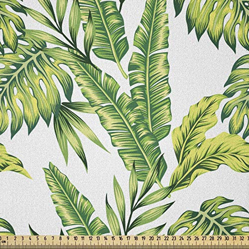 ABAKUHAUS Urwald Microfaser Stoff als Meterware, Bambus Palms Laub, Deko Basteln Polsterstoff Textilien, 2M (230x200cm), Farngrün und