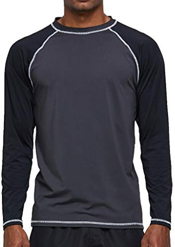 Arcweg Langarmshirt Herren Rash Guards Farbecht UV Schutz Funktionsshirt Langarm Shirt Schnelltrocknend Atmungsaktiv Wandershirt UPF 50+ Sonnenschutz Jungen Surf Angeln Wandern Grau/Schwarz EU M