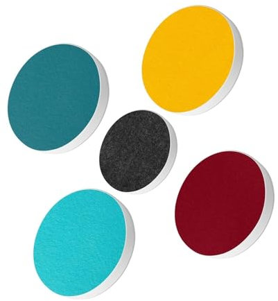 platino24 Akustikpaneele 5 Elemente Colore Kreis Ø 40 & 55 cm Set aus 5 Farben I Schallabsorber aus Basotect G+ mit Akustikfilz I Schalldämmung Wand & Decke I Akustikelemente Wandpaneel