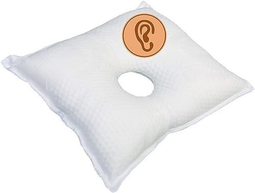 OrtoPrime Kissen mit einem Loch - Chondrodermatitis-Kissen mit Loch - Kissen mit Ohrloch - Antidekubitus-Druckentlastungskissen mit Loch für Ohr - Orthopädisches therapeutisches Kissen.