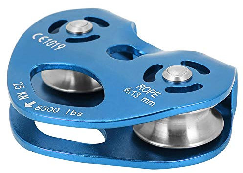 Jacksking Kletter-Seilrutsche Doppeltrolley 25KN Aluminiumlegierung Hochleistungs-Einzelschwenkseilrolle Blockkletter-Sicherheitsausrüstung(Blau)