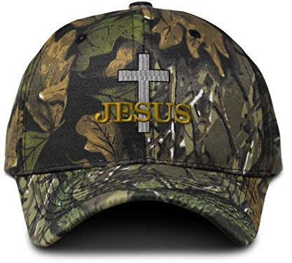 Custom Camo Baseball Cap Christian Cross, Jesus Embroidery Cotton Strap Closure, Forest Tree Green Design Only, One size