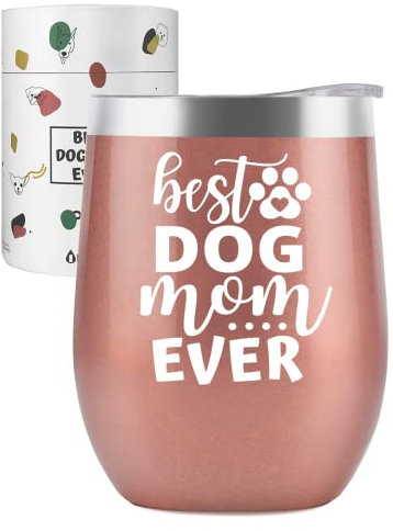 Dog Mum Tumbler Mug for Dog Lover Women - 340ml Insulated Stainless Steel Tumbler with Lid for Mother's Day, Aunt, Coworker - Rose Gold