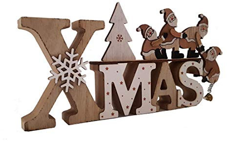 LB H&F Weihnachtsdeko Schriftzug Xmas Purzelnde Nikoläuse zum hinstellen Holz Holzaufsteller (Nikolaus)