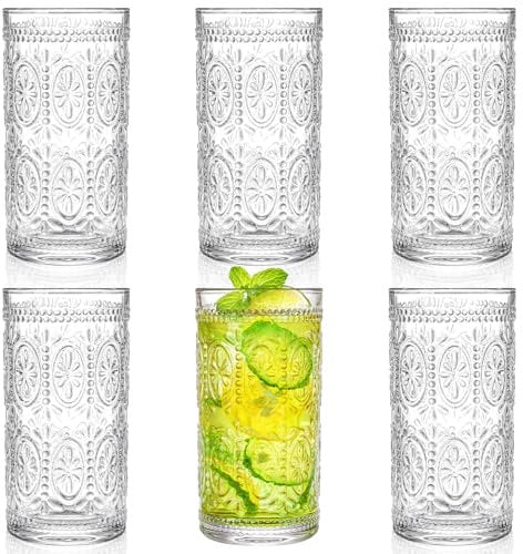 Bekith 6 Pack 360ml Romantic Water Glasses, Premium Drinking Glasses Tumblers for Beverages, Beer, Refreshments, Vintage Glassware Set for Dinner Parties, Bars, Restaurants
