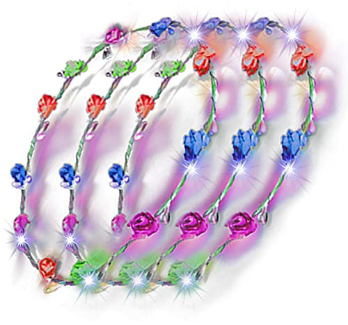 LED Blumenkranz Silvester Haarschmuck Blumen Stirnband Kranz Haarband Damen Blumendekor Kopfschmuck für Hochzeit Party Leucht (Bunt 3x)