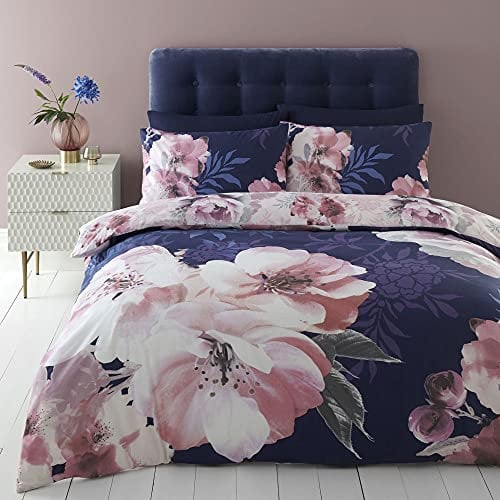 Catherine Lansfield Dramatic Floral Easy Care Single Duvet Set Navy