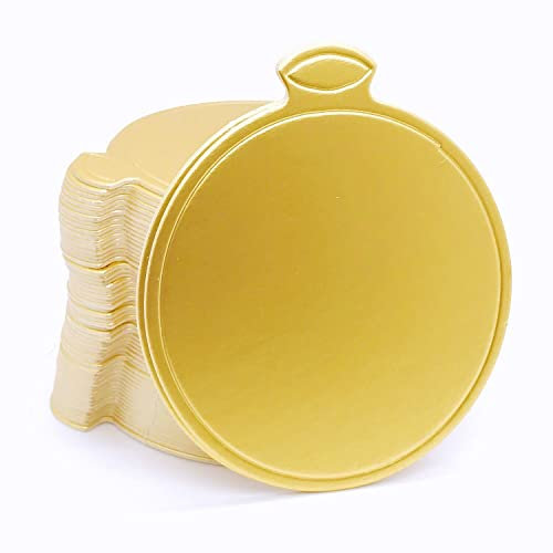 100pcs Mini Cake Boards, 3.1 Mini Round Cardboard, Mousse Cupcake Base for Cake Dessert, Golden