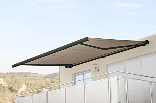 Mendler Elektrische Kassettenmarkise HWC-H27, Markise Vollkassette 6x3m - Polyester Sand, Rahmen anthrazit