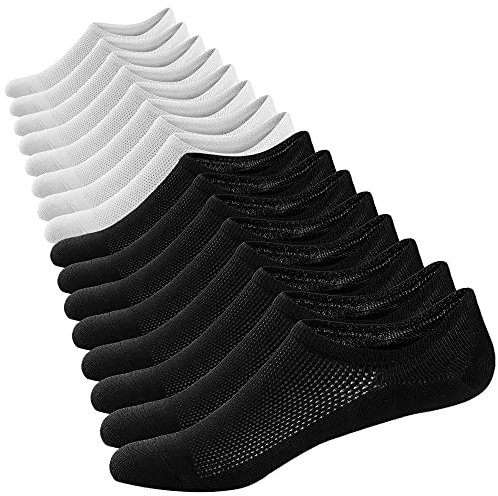 Ueither Calzini Fantasmini per Uomo Calze Invisibili Calzini Taglio Basso Sneaker Calze Corti(4 * Nero + 4 * Bianca,44-48)