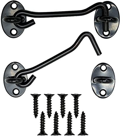 2 Pezzi Gancio Finestra,Gancio per Cabina in Acciaio Inossidabile Nero,Serratura a Gancio per Cancello, con Viti di Montaggio per Cancello Del Capannone o Porta Del Garage(10cm)