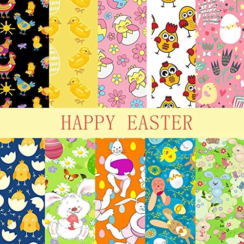 elemhome Oster-Nähstoff, 10 Stück, 24,9 x 24,9 cm, Tiere, Stoffpakete, Ostern, Baumwollstoff, Eier, Kaninchen, bedrucktes Stoffmaterial, Ostern, Nähen, Zuhause, Party, Dekoration, Zubehör (D)