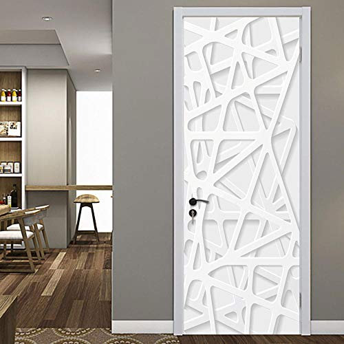 GSKBDQ Stickers 3D Porte Géométrique Blanc Simple Poster Créatif Papier Peint Porte Trompe L'Oeil Pour Salon Chambre Décoration De La Maison Stickers Muraux Imperméable Stickers Amovibles 90X200Cm
