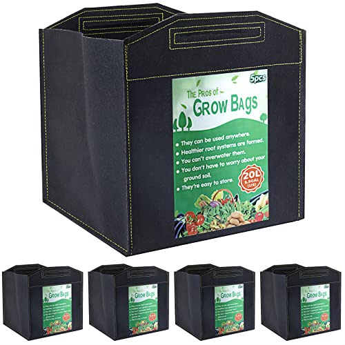 Growerz Square GrowPotz - Bolsa de cultivo de alta resistencia, 20 litros, 5 unidades