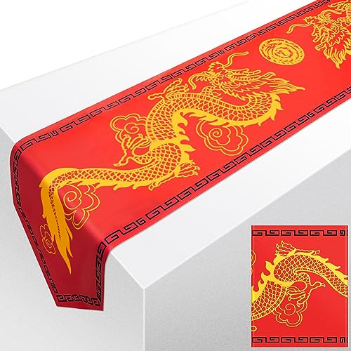 Lot de 2 chemins de Table imprimés de Dragon Chinois - 28,9 cm x 1,8 m - en Polyester - Décorations de fête sur Le thème Asiatique - Fournitures de fête sur Le thème Asiatique - pour Festival de