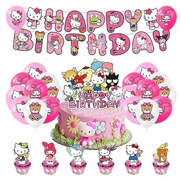 Dinoeye Geburtstag Deko Paket: Luftballons, Girlande, Kuchen Dekorationen in Rosa
