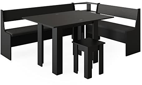 Vicco Eckbankgruppe Roman, Küchentisch, Schwarz, 150 x 210 cm mit Tisch