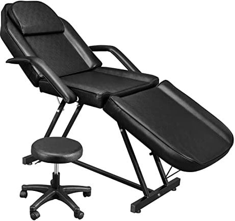 TactFire Professionelle Klappbare Massageliege Tattooliege Kosmetikstuhl Schönheitsausrüstung mit Rollhocker Drehhocker (Schwarz)
