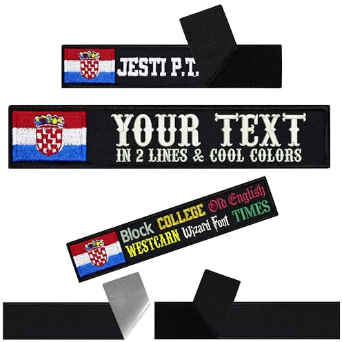 Kroatische Fahne Klett Patch selbst gestalten | personalisiertes Namensschild für Bekleidung | Aufbügler oder Patch Klett für Uniform, Rennanzug Sportbekleidung mit Kroatische Flagge 125x25mm