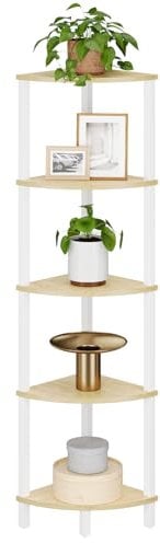 VASIHO Libreria angolare a 5 Ripiani, scaffale Scala, scaffale per Piante, Cucina, Soggiorno, Design Industriale, Bianco Beige JSJ001WV1