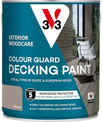 V33 Colour Guard Decking Paint - 5-Year Guarantee - Anti-Slip - UV-Resistant - Light Silver 2.5 Litres