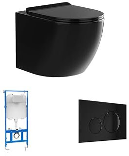 Vente-unique-Sparset - Wand-WC schwarz glänzend mit Trägergestell & Betätigungsplatte - JAVOINE