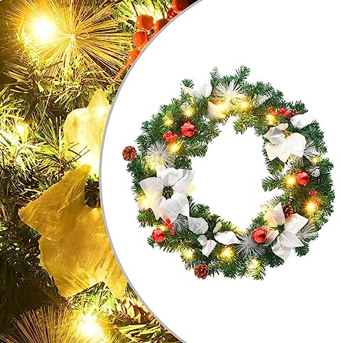 Weihnachtskranz mit Grün 60 cm PVC, CIADAZ Weihnachtsdeko, Türkranz Weihnachten, Adventskranz Modern, Christmas Decor, Türkranz Weihnachten Außen, Türkranz Winter 321516