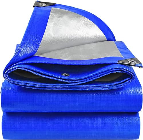 Lona con Ojales, Impermeable, 5 x 6 m, 140 g/m², Cubierta con Ojales, protección contra Rayos UV y Lluvia, de PE para Barco, Coche, Piscina, jardín, Camping Azul+Negro