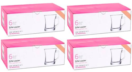 Tradineur Zen+ Lot de 4 boîtes de 6 verres, capacité 225 ml, fabriqué en verre résistant, passe au lave-vaisselle, dimensions env. Ø 8 x 9 cm, 24 unités au total