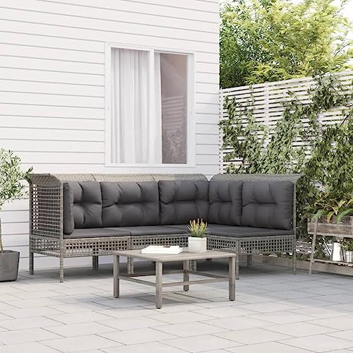 ZQQLVOO Lounge Sessel Terrassenmöbel Terassenmöbel Außen4-tlg. Garten-Lounge-Set mit Kissen Grau Poly Rattan