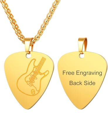 U7 Personalisiert Gitarre Halskette Anhänger für Jungen Plektron Kette Gravur Namen Edelstahl Plektrum Goldkette Musik Pendant Necklace Bass Kettenanhänger Hip Hop Rock Modeschmuck für Valentinstag