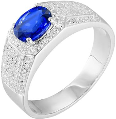 Daesar Trauringe Gelbgold 750, Ringe Herren Siegelring mit 1.29ct Oval Kreierter Blauer Saphir Ring Gr.56 (17.8), Verlobungsringe mit Diamant Nickelfrei für Männer