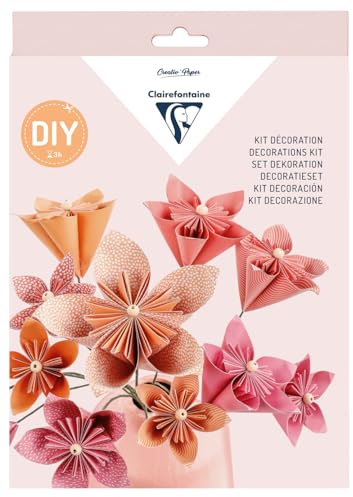 Clairefontaine 97714C – Zestaw kreatywny – Bukiet 12 kwiatów origami – Papier 70g/m² – 60 arkuszy w 4 formatach + instrukcja krok po kroku